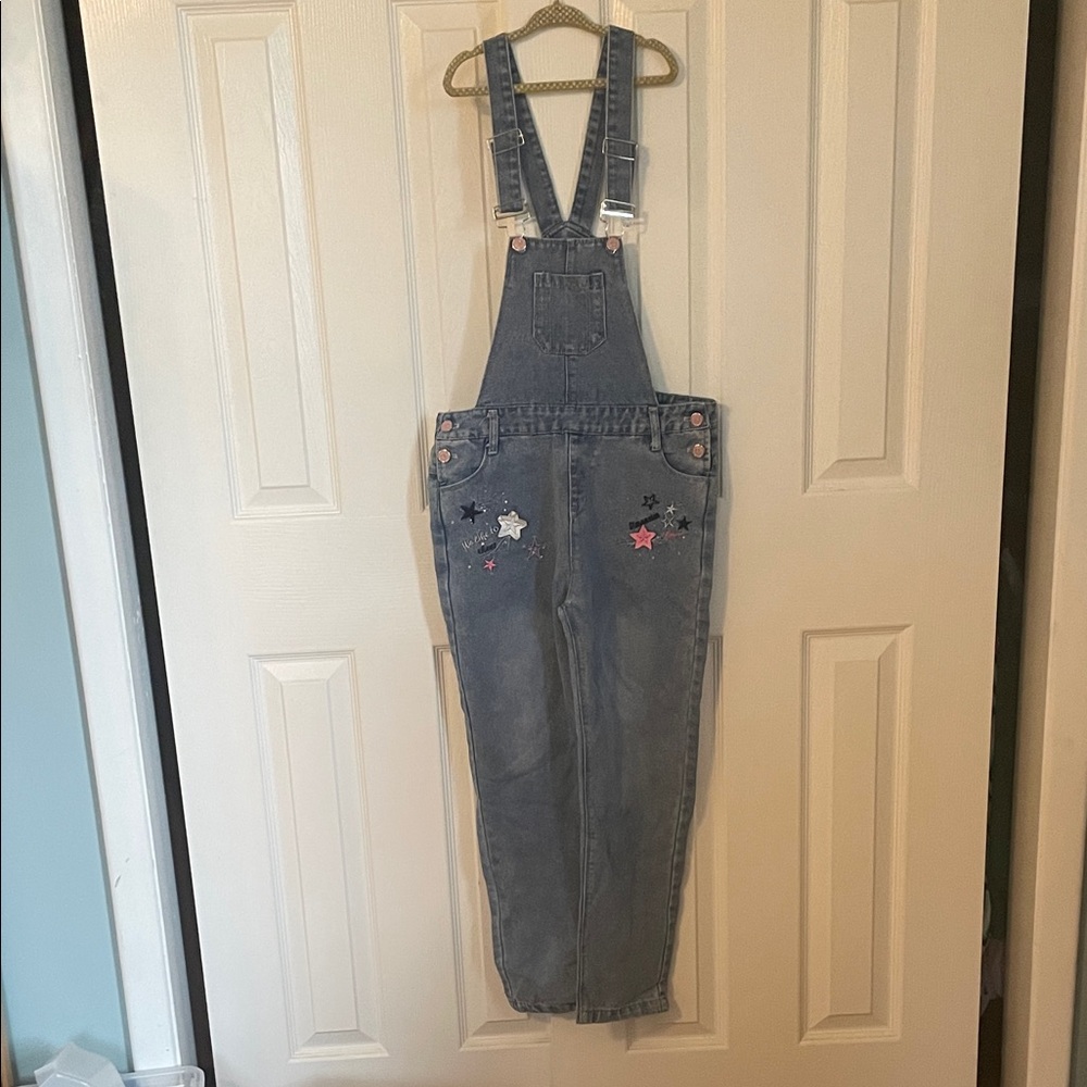 Kids Blue Denim Overalls with Star Embroidery